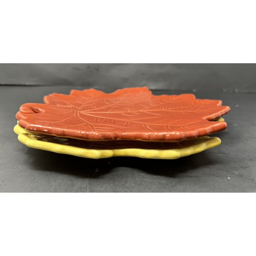 2 BARBARA EIGEN WILLIAMS-SONOMA AUTUMN HARVEST Red Yellow Salad Leaf Plates - Picture 10 of 12